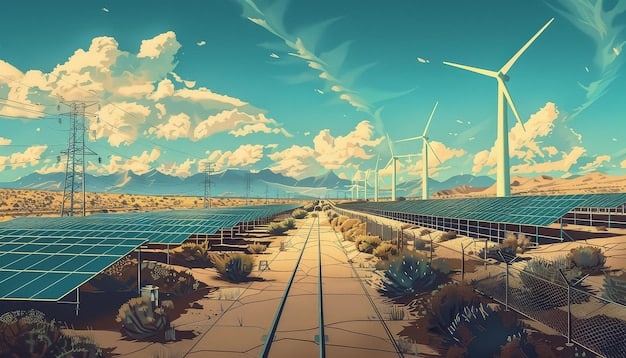 A visual depiction of sustainable energy technologies, such as solar panels and wind turbines, alongside images of professionals working in renewable energy fields. The image conveys the growth and importance of the green energy sector in the US job market.