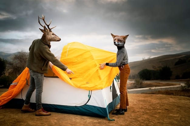 A collage of affordable travel options: a tent pitched in a national park campsite, a person cooking on a portable stove, a group of friends sharing a meal at a budget-friendly restaurant, and a map highlighting free activities in a city.