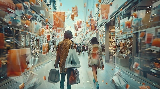 A composite image showing four quadrants: the first displaying consumers shopping (spending), the second showing factory production (investment), the third showcasing a government building (government expenditure), and the fourth depicting ships loading cargo (net exports), each representing a key factor in GDP calculation.