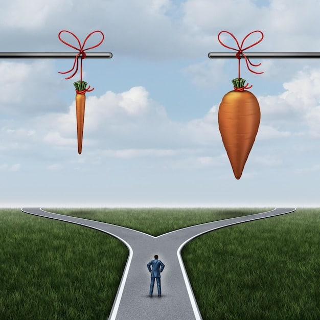 A conceptual illustration depicting a fork in a road, symbolizing different economic paths or scenarios. The image incorporates elements such as dollar signs, upward and downward trending arrows, and a globe, representing various economic factors and global influences.