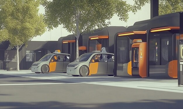 A bustling city intersection with electric buses charging at a modern charging station, surrounded by pedestrians and cyclists, showcasing sustainable transportation options and urban infrastructure improvements funded by the infrastructure bill.
